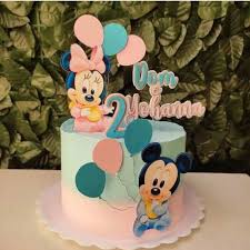 Bolo minnie e mickey baby azul e rosa