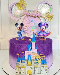 bolo minnie e mickey lilás e castelo da cinderela