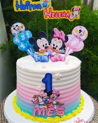 bolo minnie e mickey baby com tons de azul e rosa