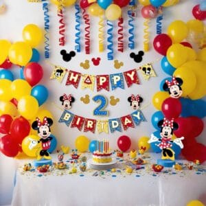 Idéia de decoração com azul para festa do Mickey e da Minnie